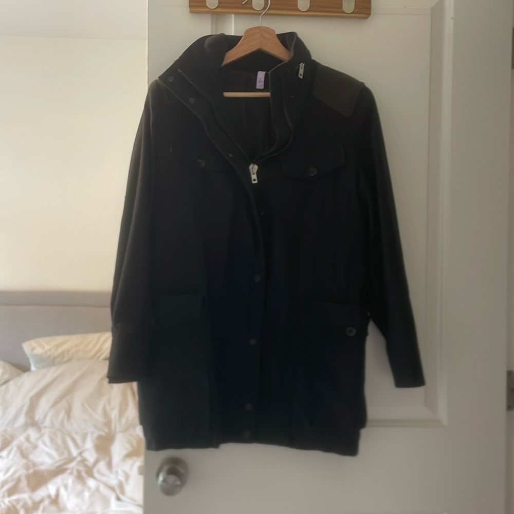 rag & bone UTILITY HOODED TRIM LEATHER JACKET color BLACK size medium